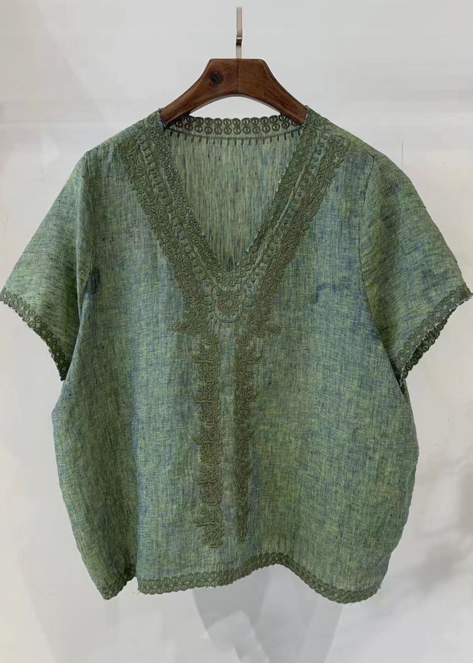 Handmade Grey Embroideried Plaid Linen Beach Vest Summer
