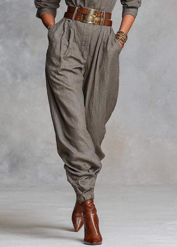 Handmade Grey Patchwork Pockets Tunic Jumpsuits Fall