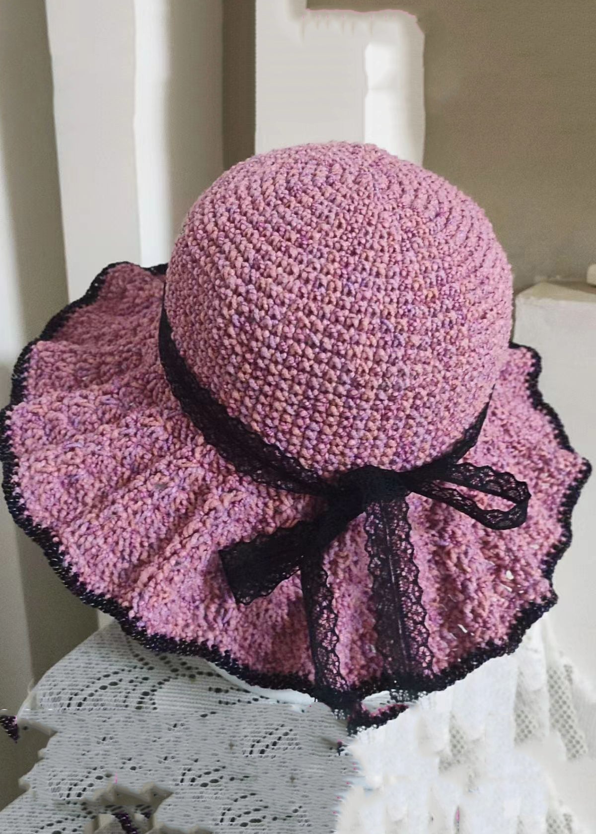 Handmade Khaki Lace Patchwork Bow Knit Blended Bonnie Hat - Omychic