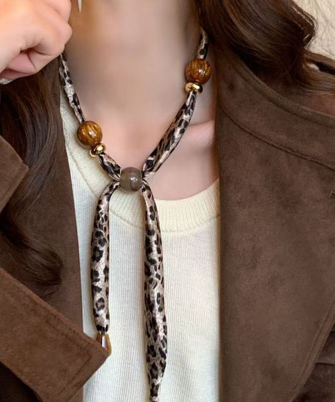 Handmade Khaki Print Woven Beading Scarf Pendant Necklace