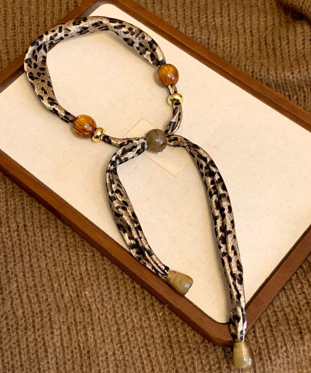 Handmade Khaki Print Woven Beading Scarf Pendant Necklace