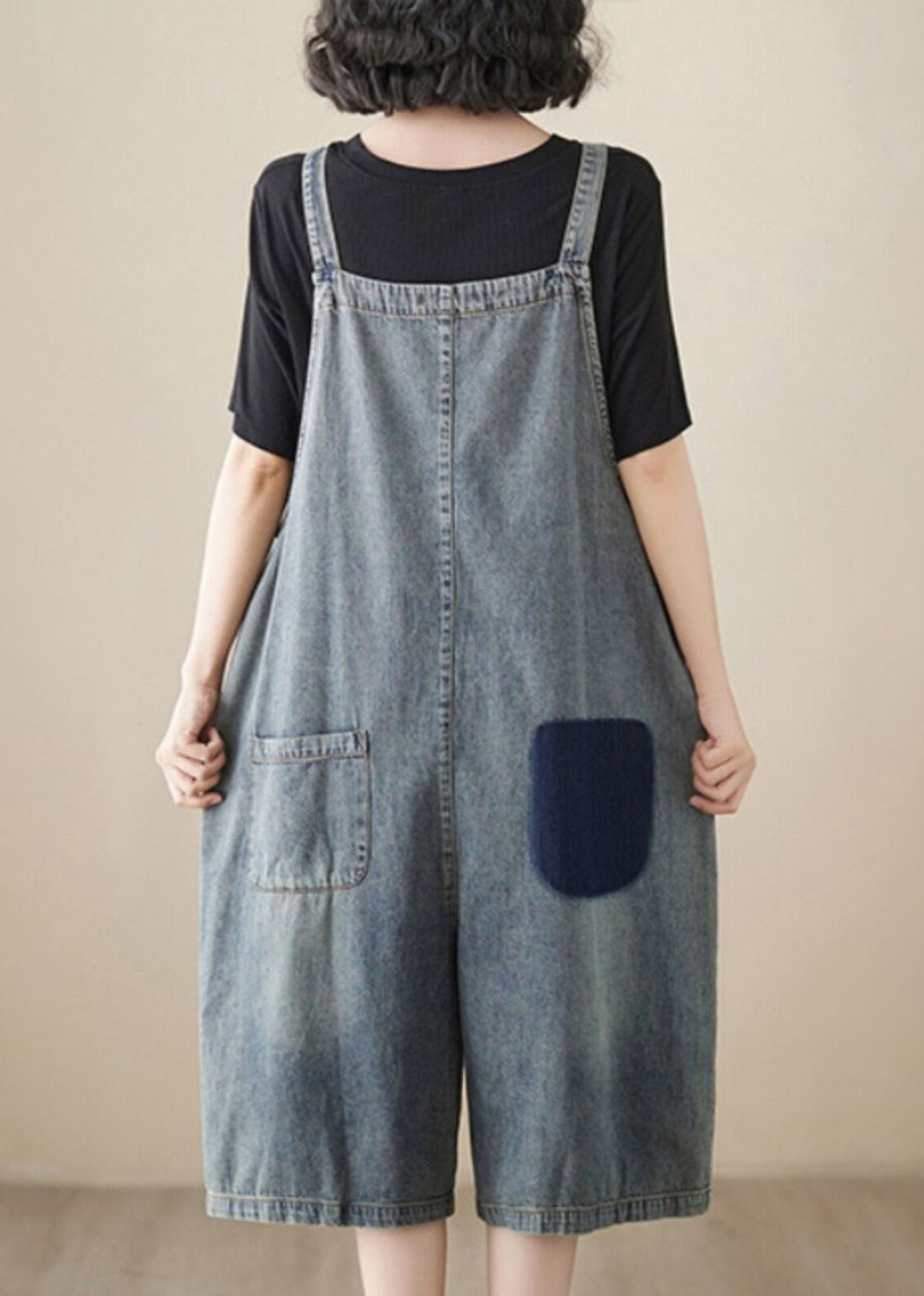 Handmade Light Blue High Waist Denim Jumpsuit Sleeveless