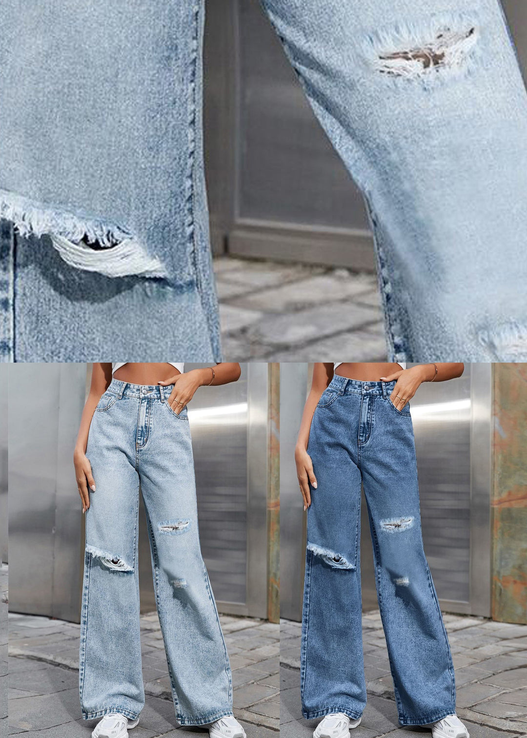 Handmade Light Blue High Waist Straight Denim Pants