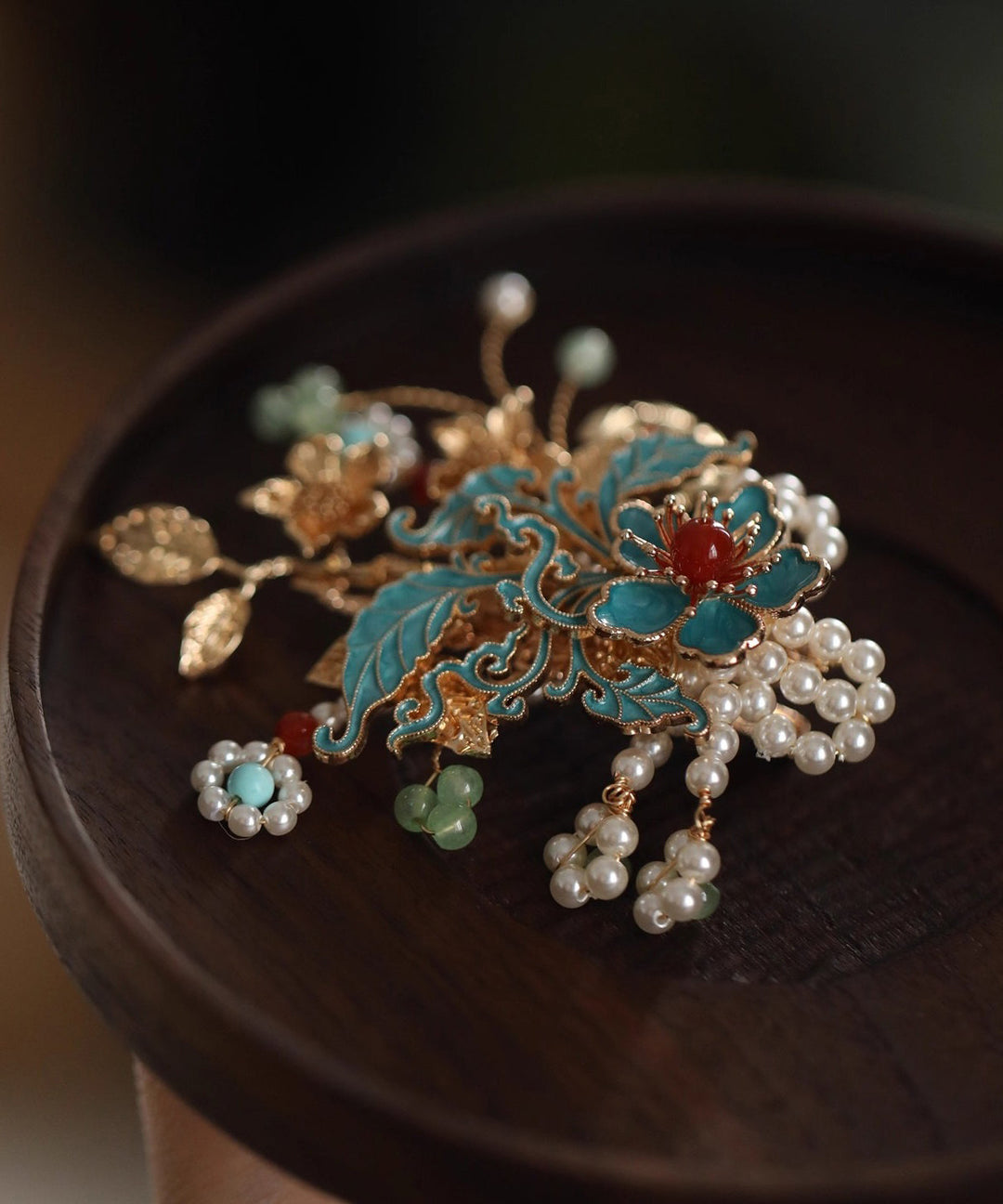 Handmade Multicolor Alloy Enameling Floral Pearl Tassel Hairpin