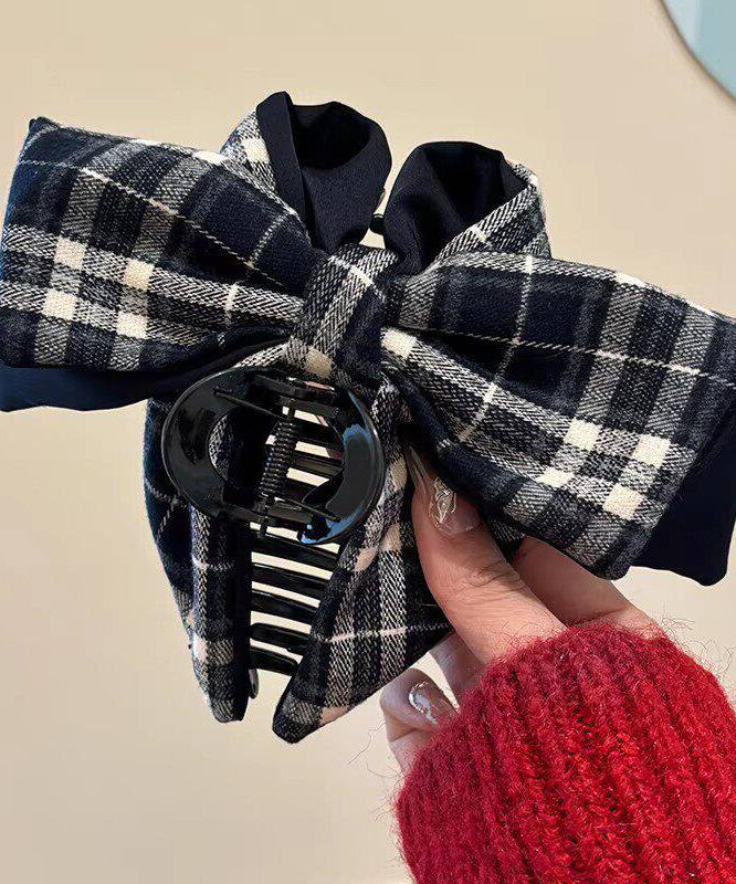 Handmade Navy Blue Plaid Alloy Bow Hairpin
