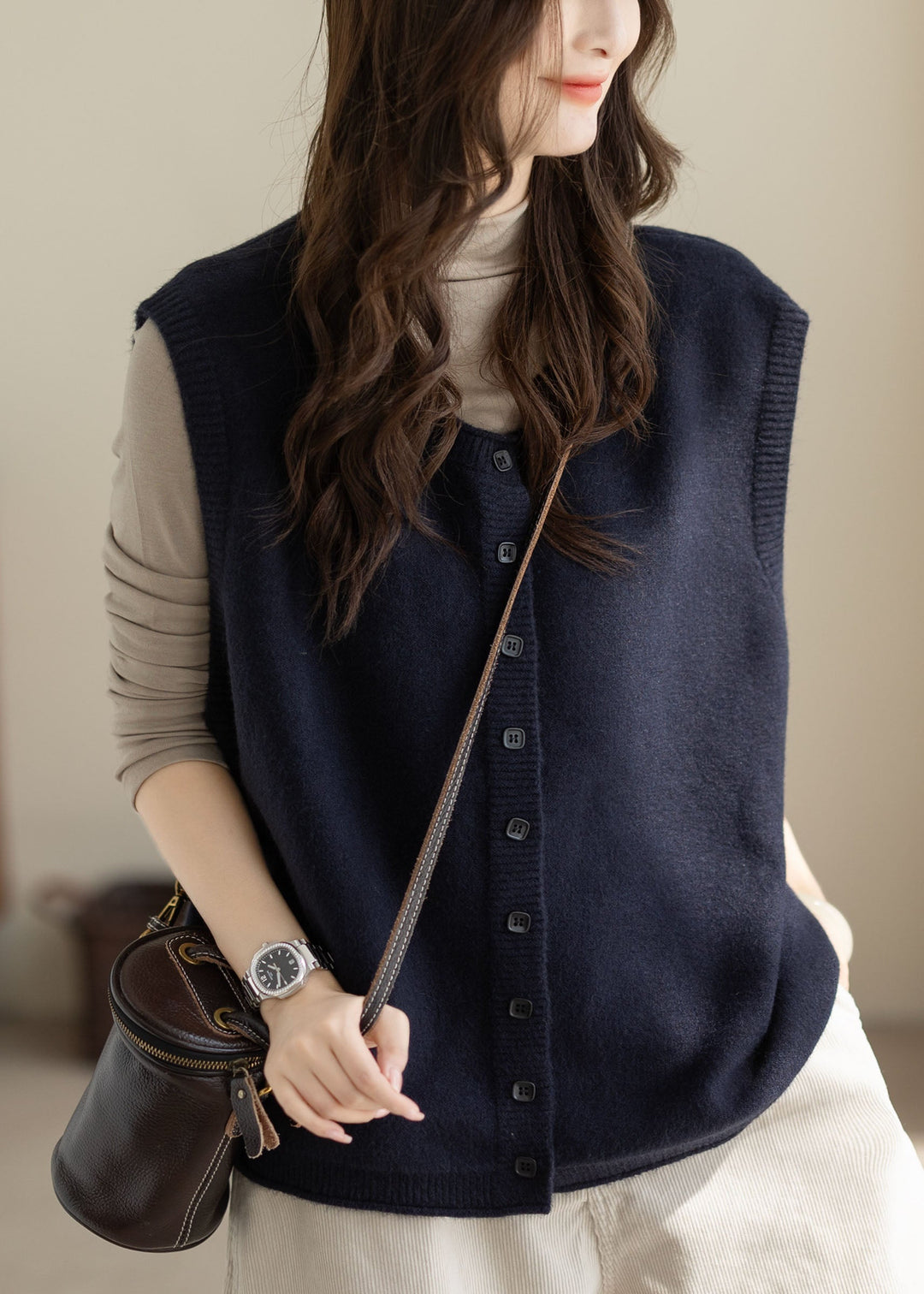 Handmade Navy Oversized Thick Knit Vests Winter