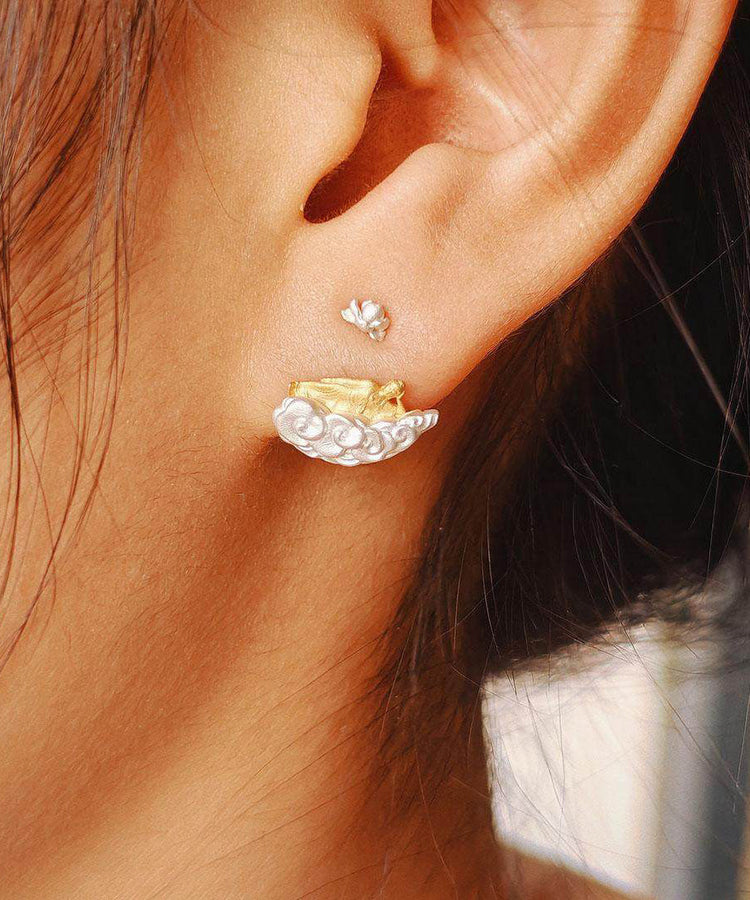 Handmade Original Tiankai Sleeping Buddha Silver Stud Earrings - Omychic
