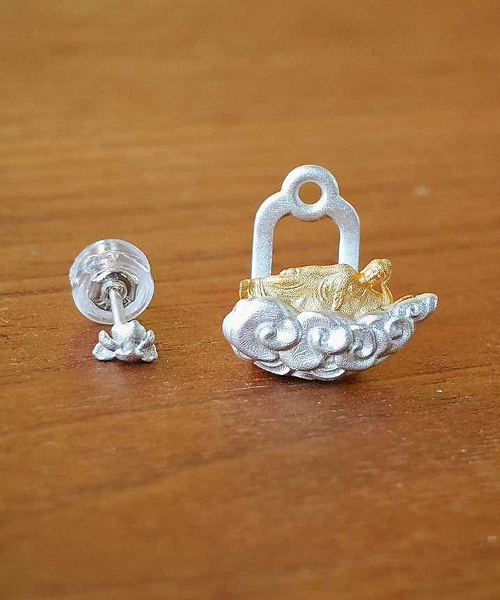 Handmade Original Tiankai Sleeping Buddha Silver Stud Earrings - Omychic