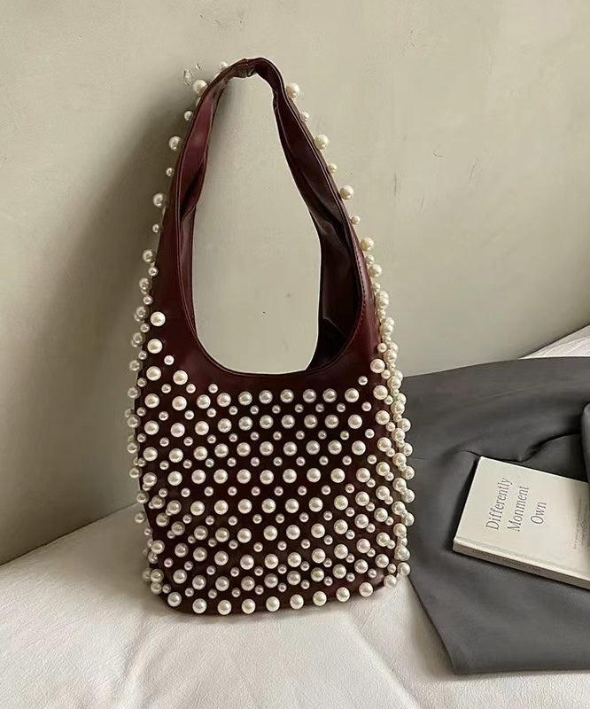 Handmade Pearl Large Capacity Faux Leather Satchel Handbag