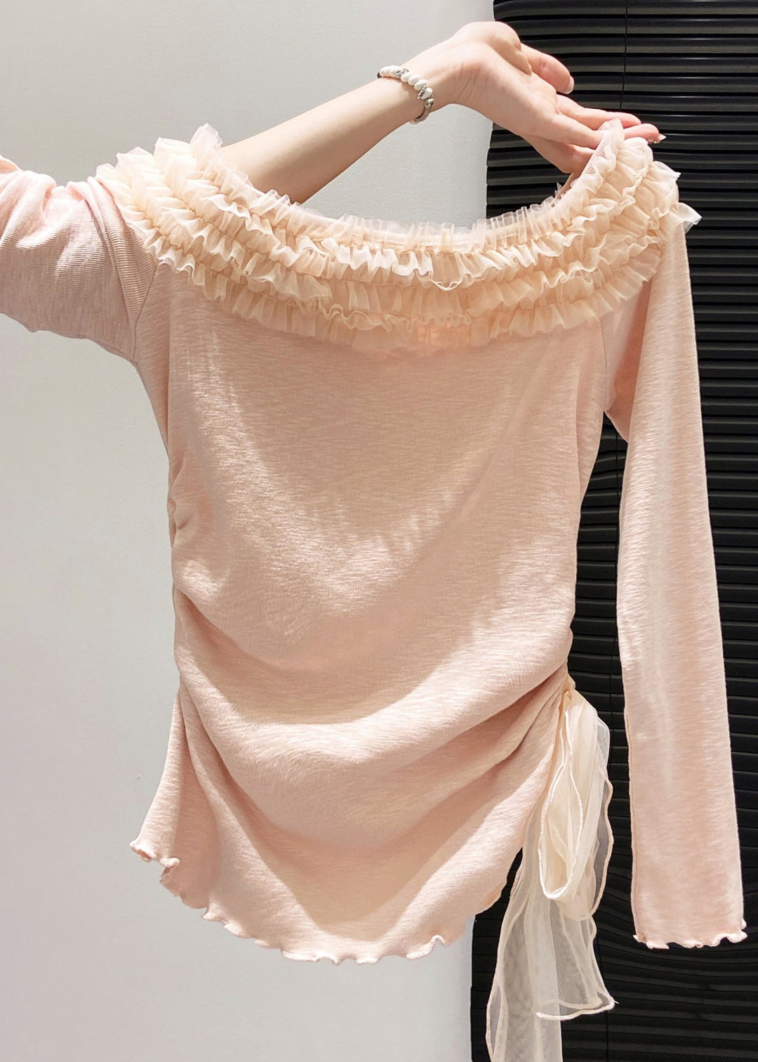 Handmade Pink Ruffled Patchwork Cotton Tops Fall