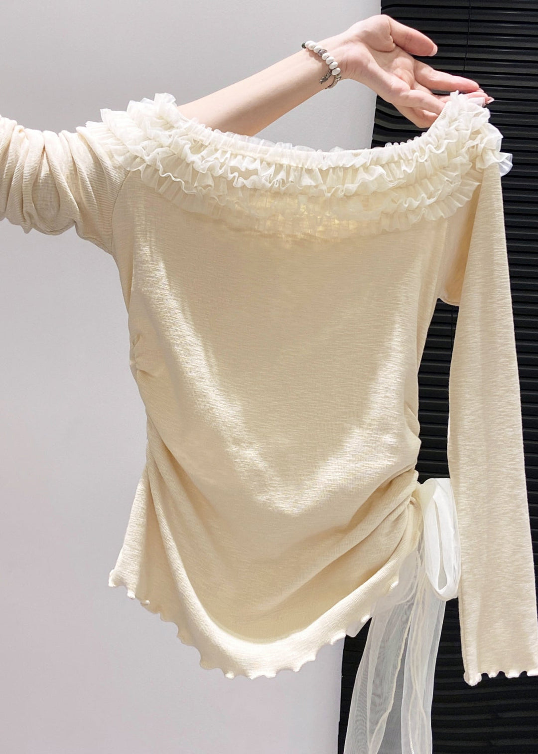 Handmade Pink Ruffled Patchwork Cotton Tops Fall