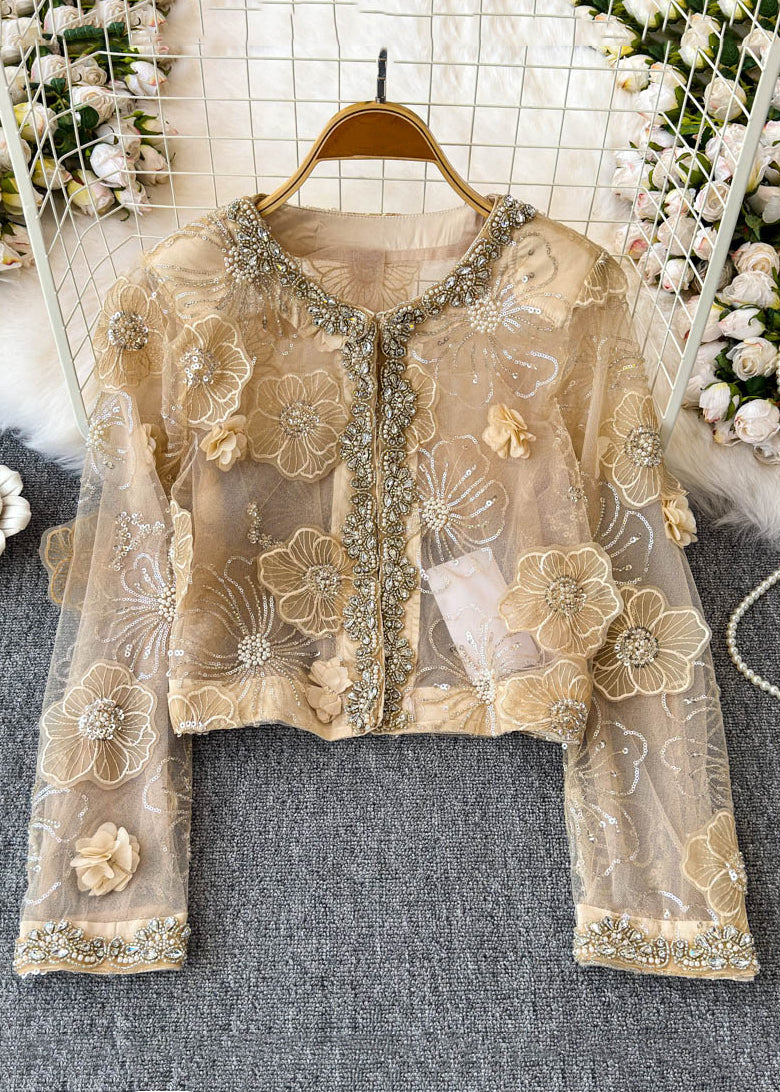 Handmade Pink Sequins Pearl Tulle Coats Spring