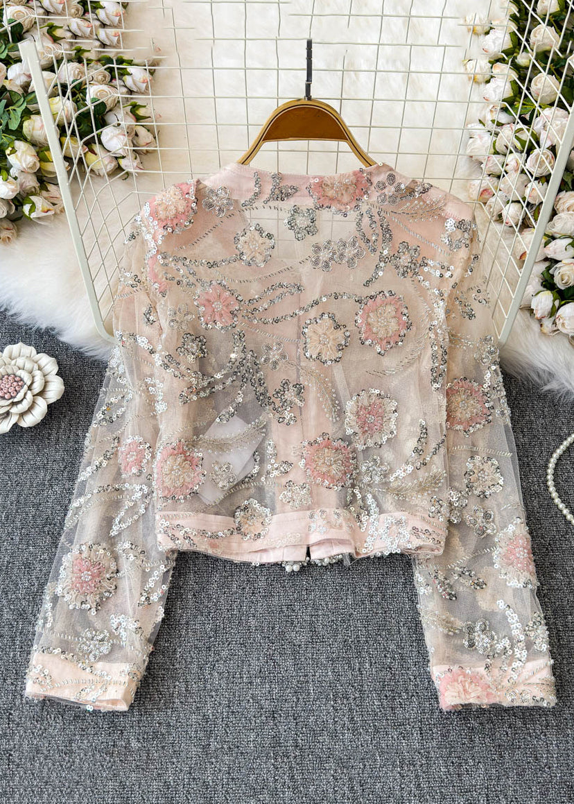 Handmade Pink Sequins Pearl Tulle Coats Spring