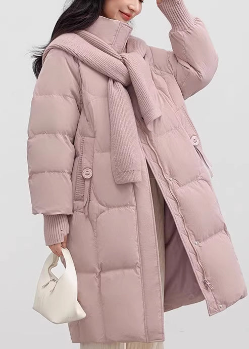 Handmade Pink Stand Collar Thick Duck Down Winter Coats