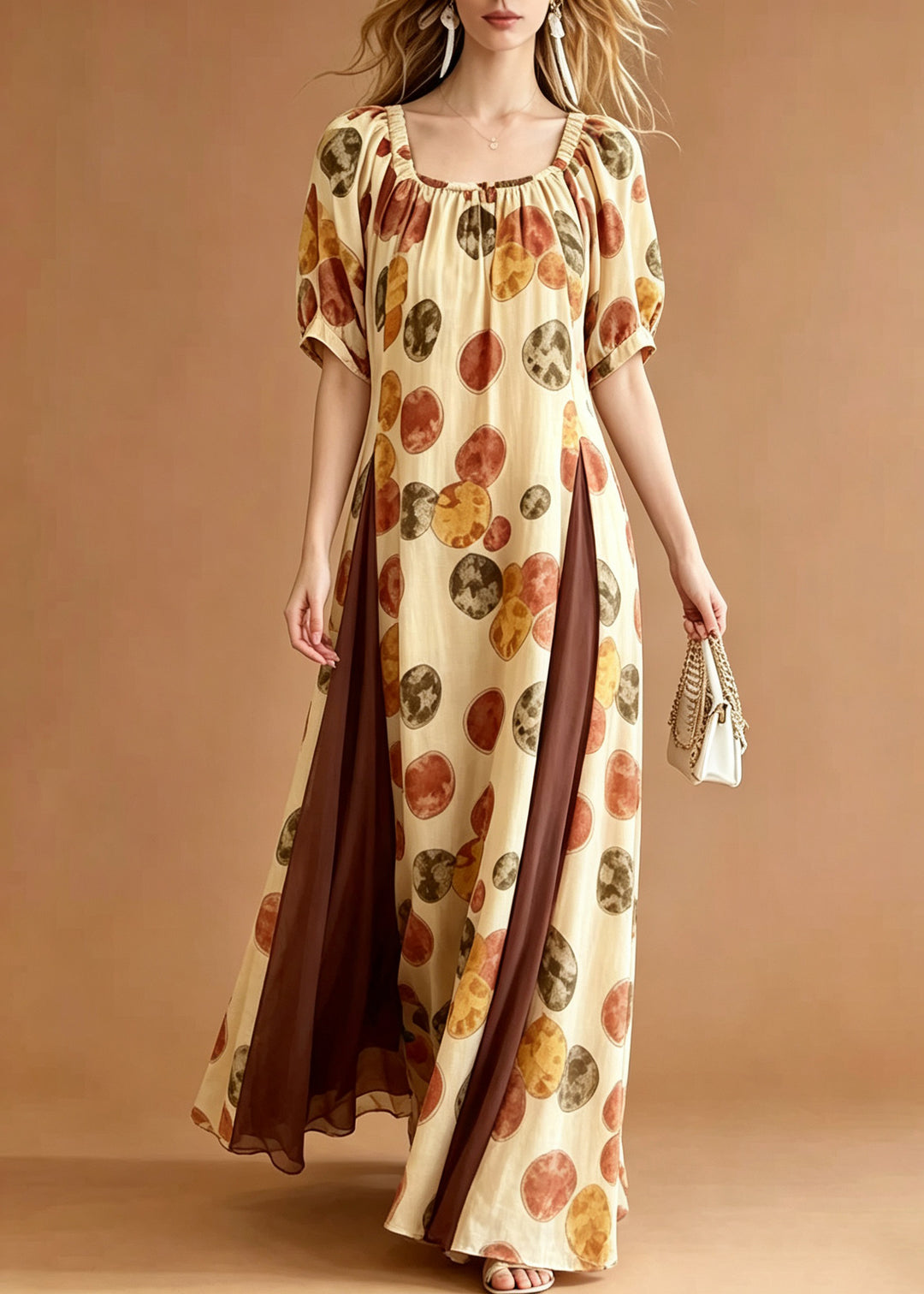Handmade Pink Wrinkled Tulle Patchwork Maxi Dress Summer