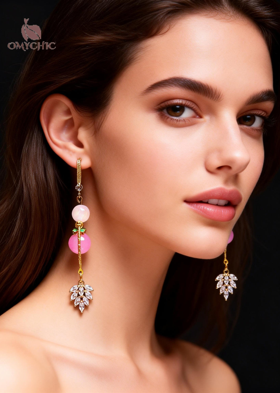 Handmade Pink Zircon Long Tasseled Drop Earrings