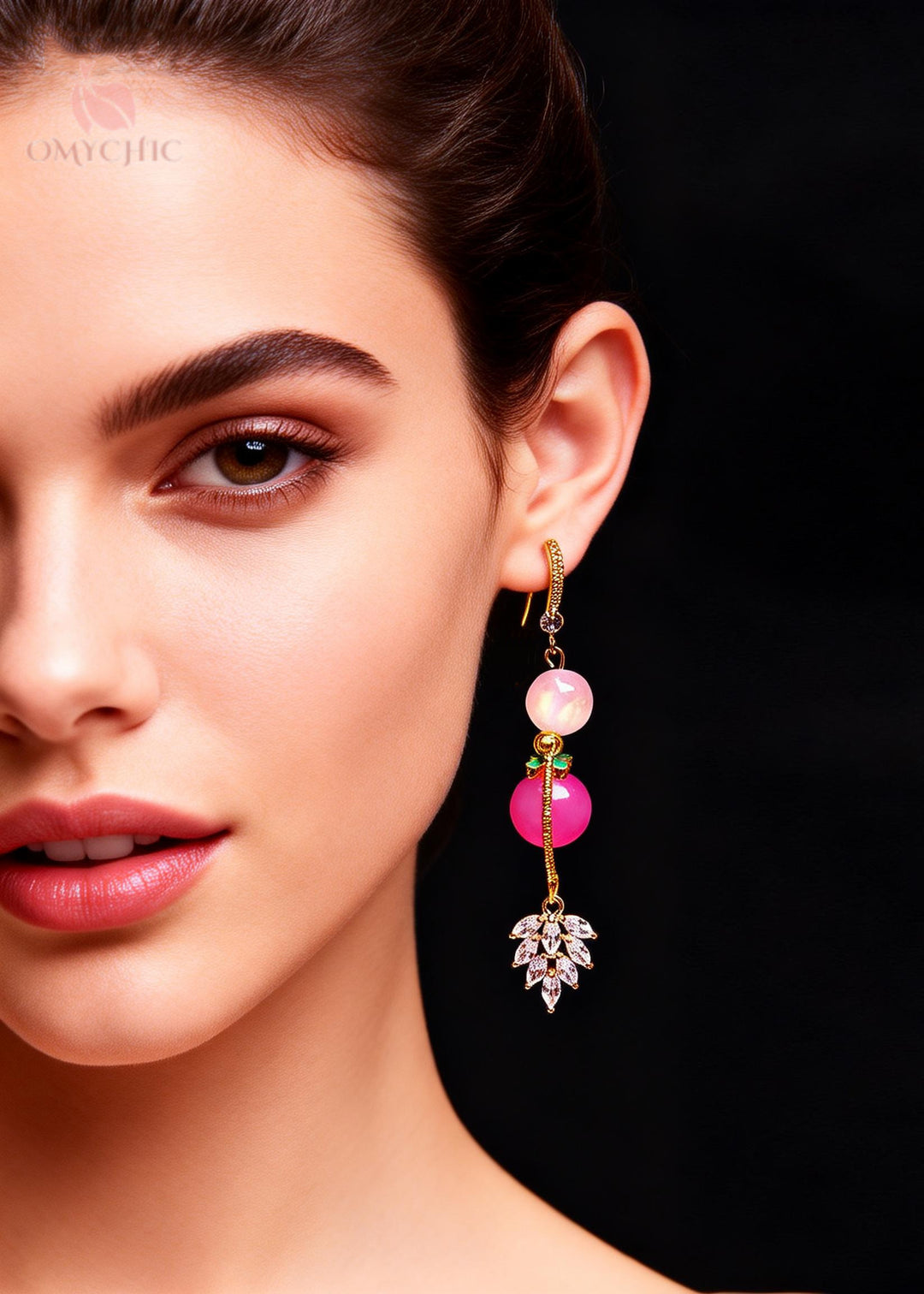 Handmade Pink Zircon Long Tasseled Drop Earrings