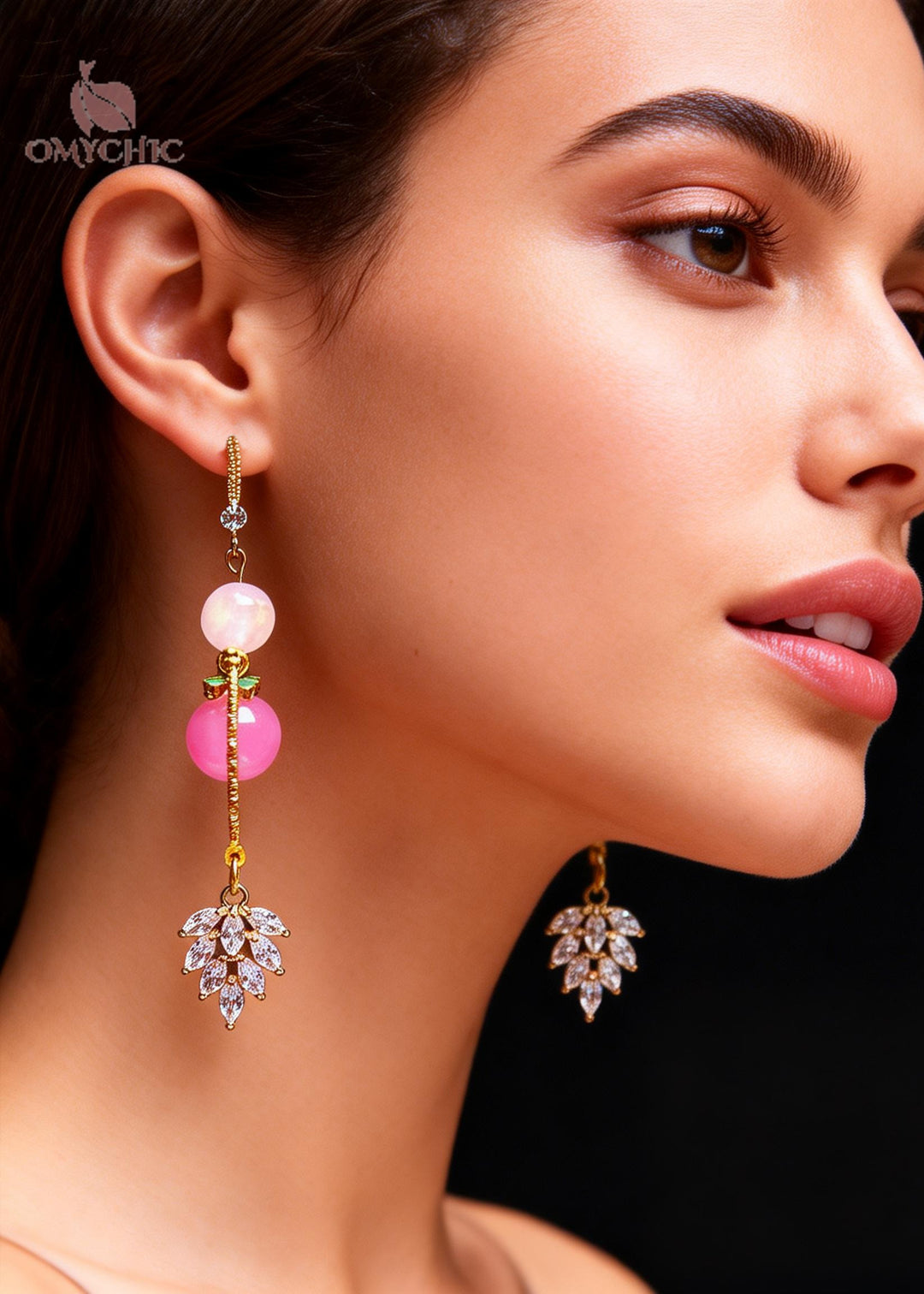Handmade Pink Zircon Long Tasseled Drop Earrings
