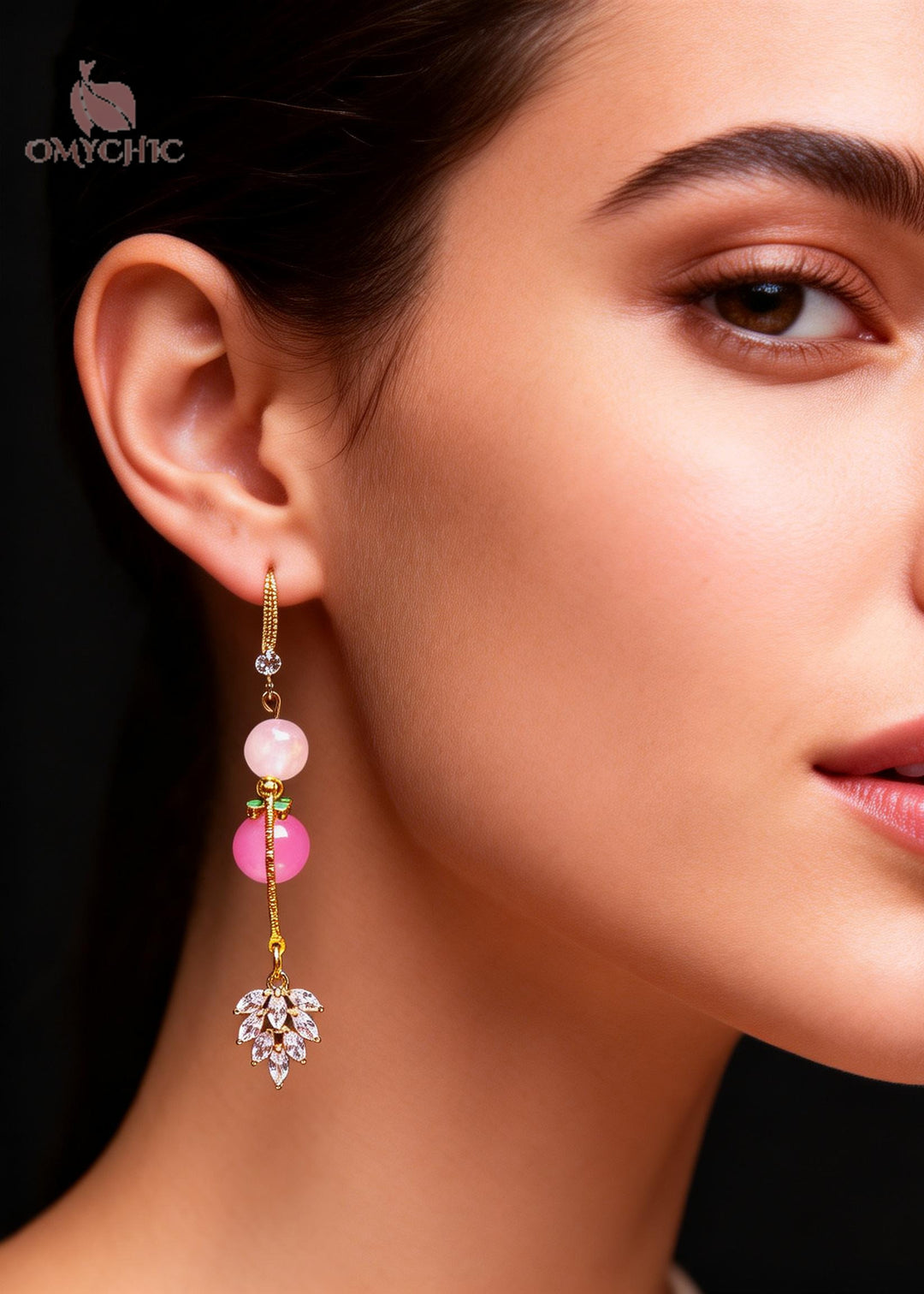 Handmade Pink Zircon Long Tasseled Drop Earrings