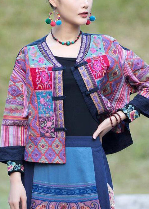 Handmade Purple Embroidered Chinese Button Cotton Coat Spring