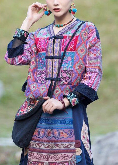 Handmade Purple Embroidered Chinese Button Cotton Coat Spring