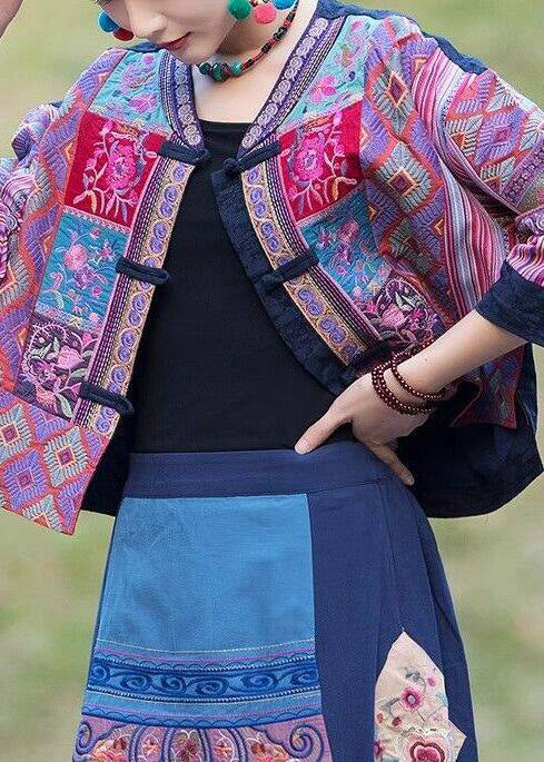 Handmade Purple Embroidered Chinese Button Cotton Coat Spring