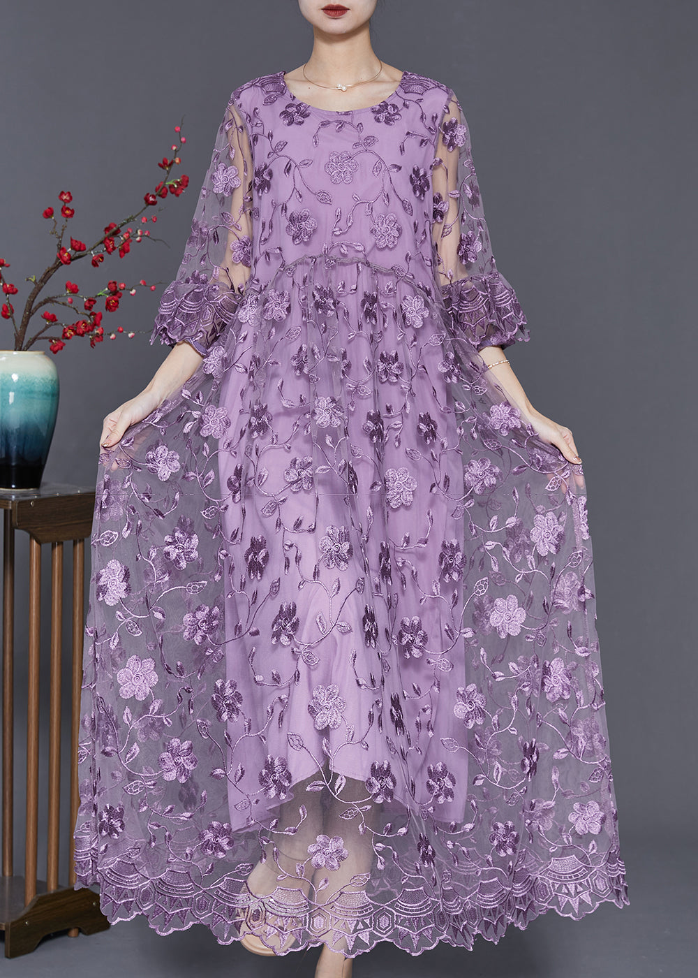 Handmade Purple Embroidered Tulle Dress Bracelet Sleeve