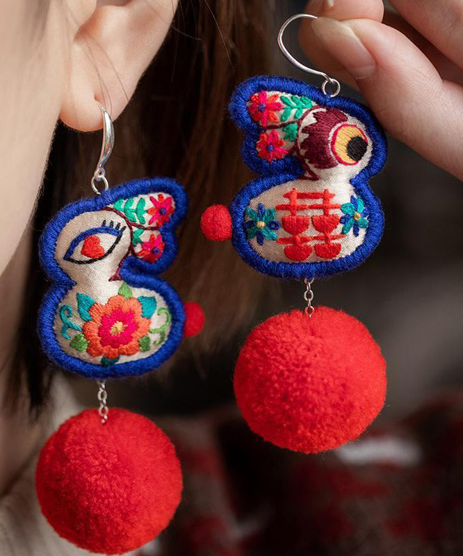 Handmade Rainbow Embroidery Little Rabbit Stud Earrings