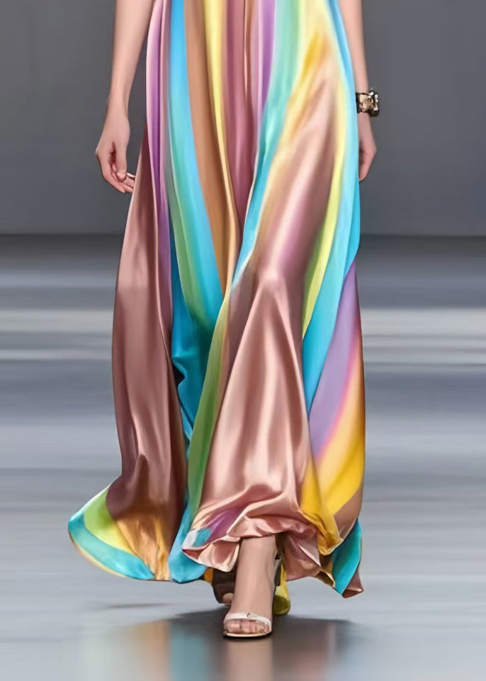 Handmade Rainbow Oversized Draping Silk Holiday Dress Summer