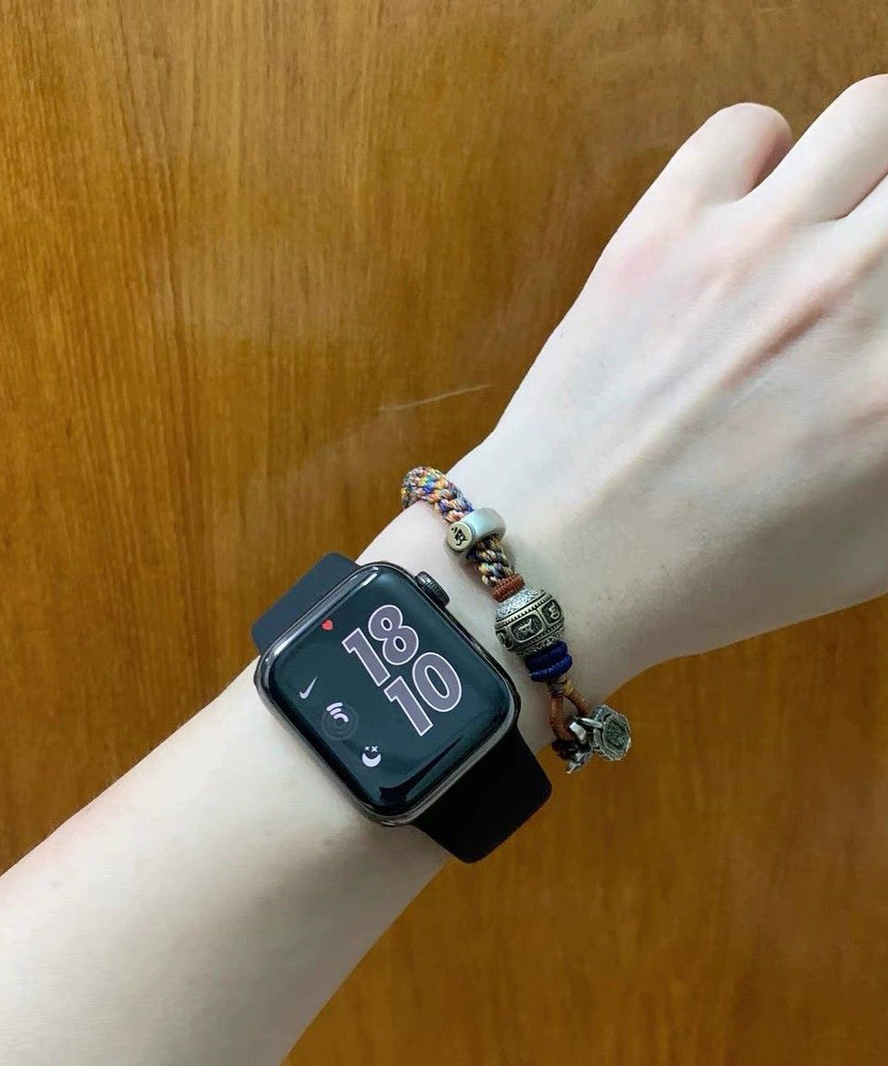 Handmade Rainbow Sterling Silver Weave Lucky Bead Charm Bracelet