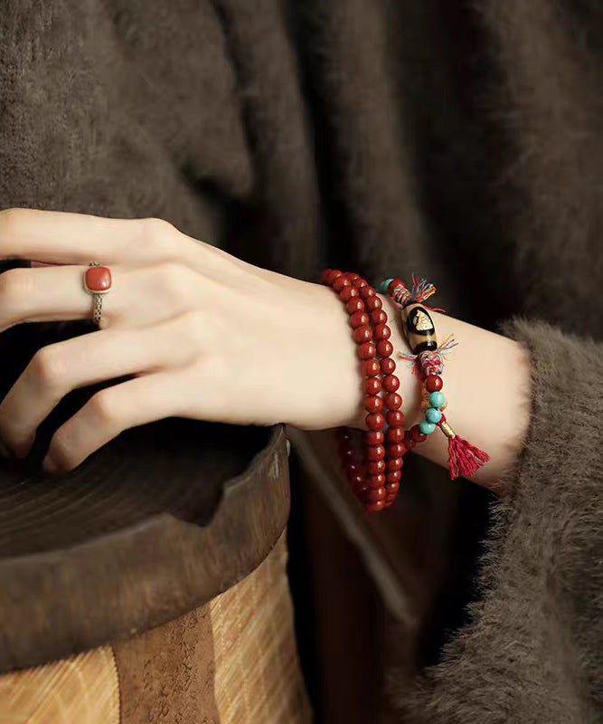 Handmade Red 925 Silver Agate Turquoise Calabash Buddha Statue Charm Bracelet