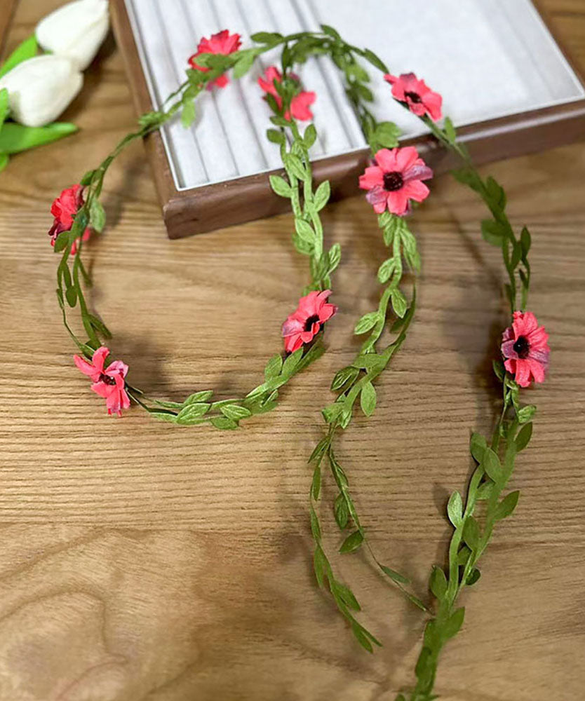 Handmade Red Daisy Floral Rattan Weavin Headband