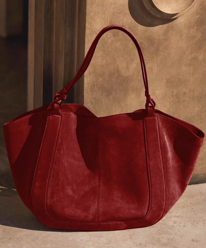 Handmade Red Large Capacity Faux Leather Tote Handbag