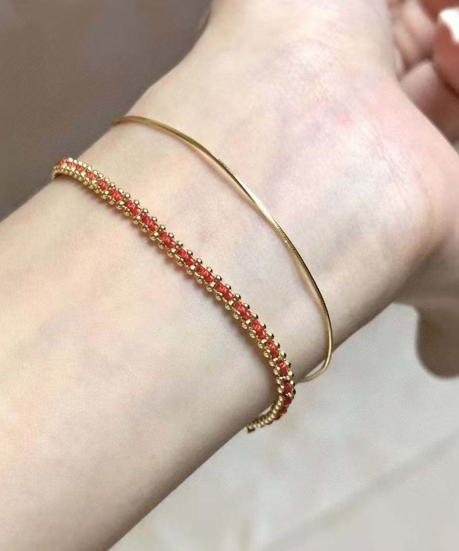Handmade Red Sterling Silver Overgild Weave Chain Bracelet