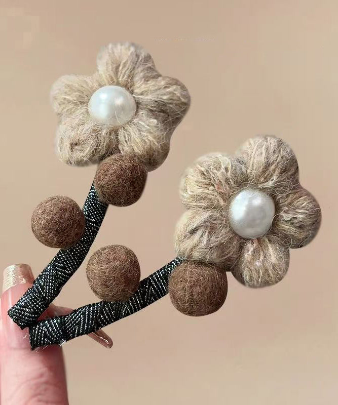 Handmade Resin Fuzzy Fur Fluffy Floral Hairpin