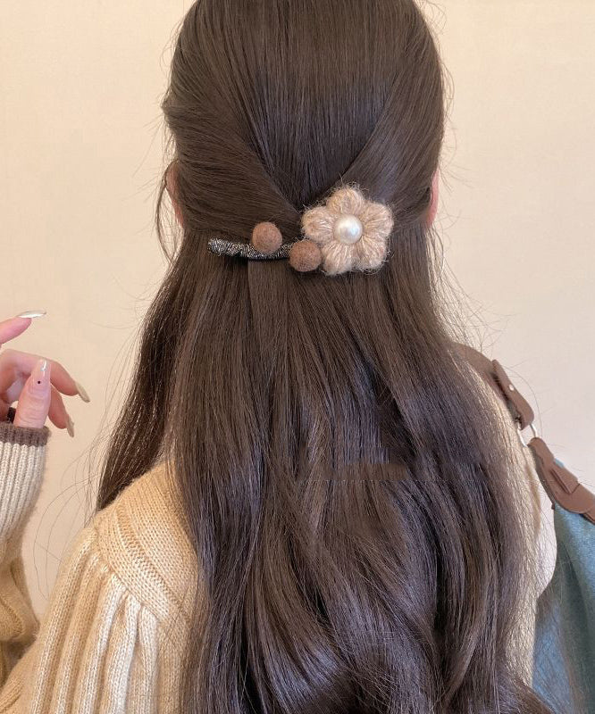 Handmade Resin Fuzzy Fur Fluffy Floral Hairpin