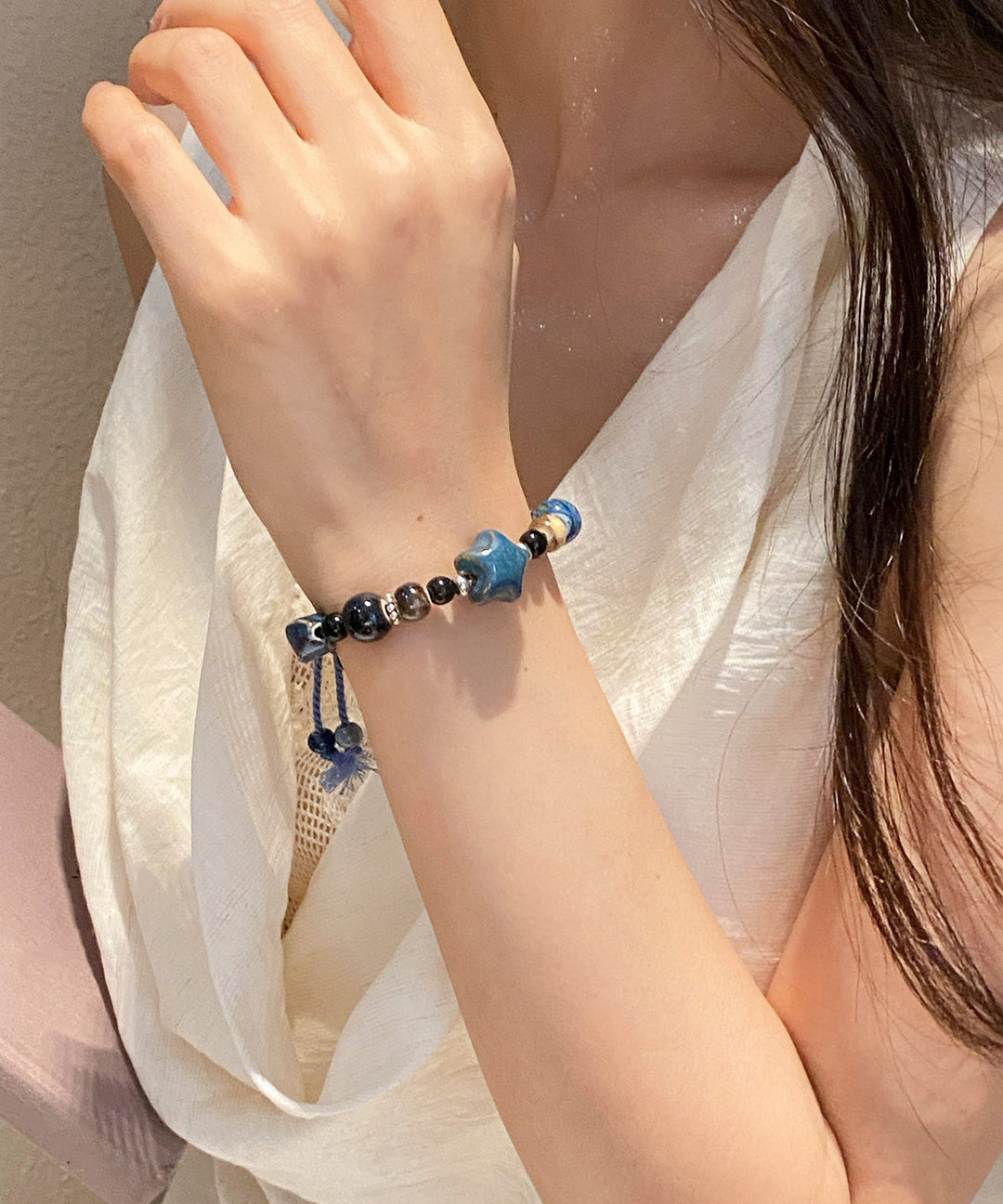 Handmade Royal Blue Weave Star Ceramics Charm Bracelet