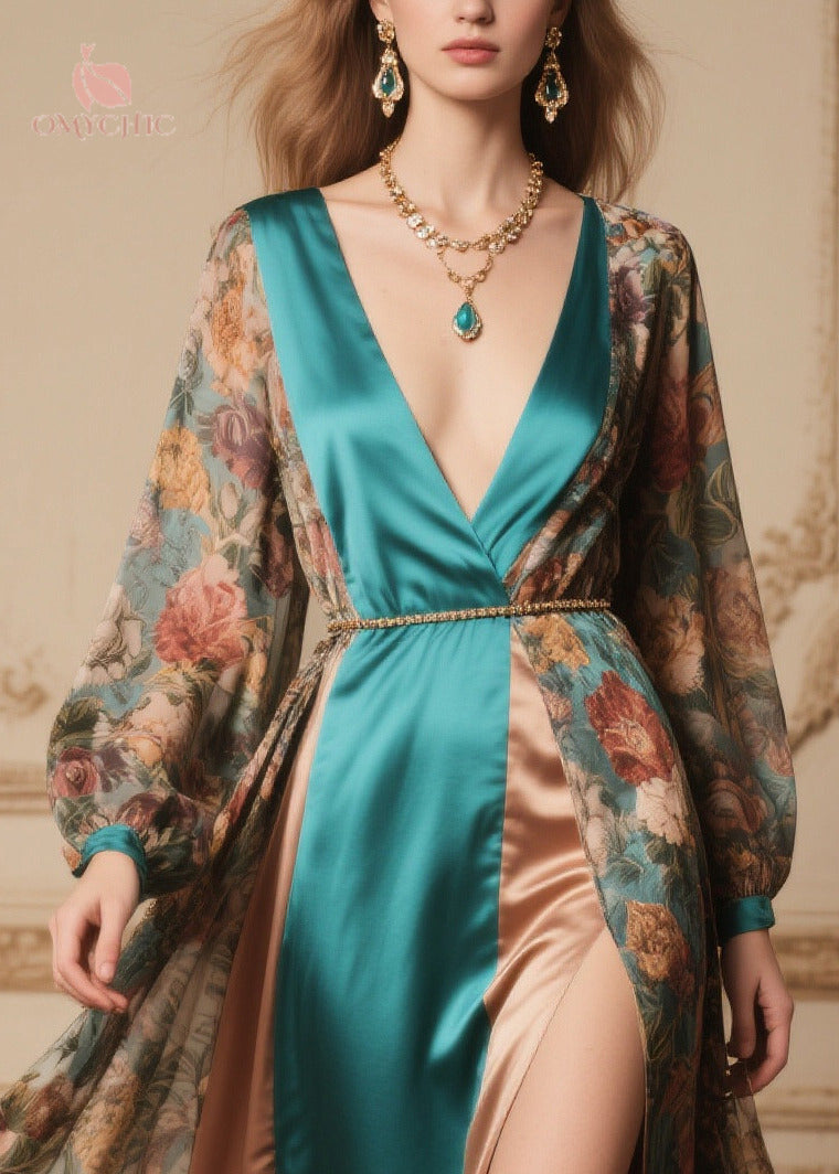 Handmade Side Open Patchwork Exra Large Hem Chiffon Long Dress Summer