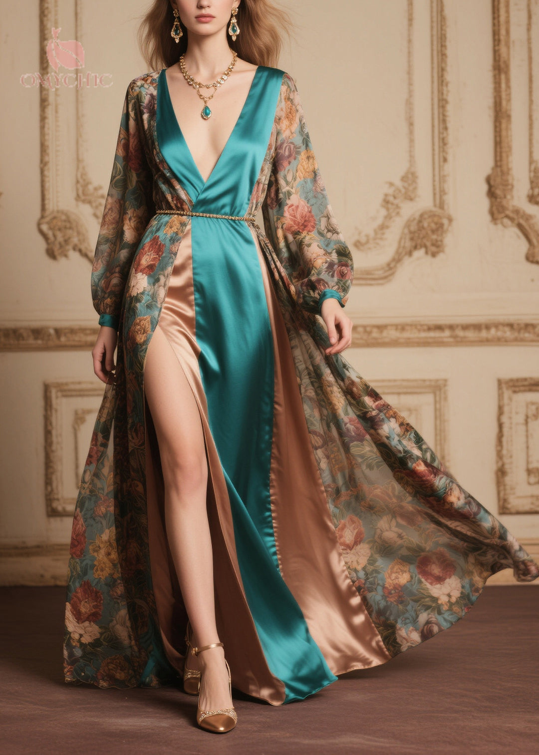 Handmade Side Open Patchwork Exra Large Hem Chiffon Long Dress Summer