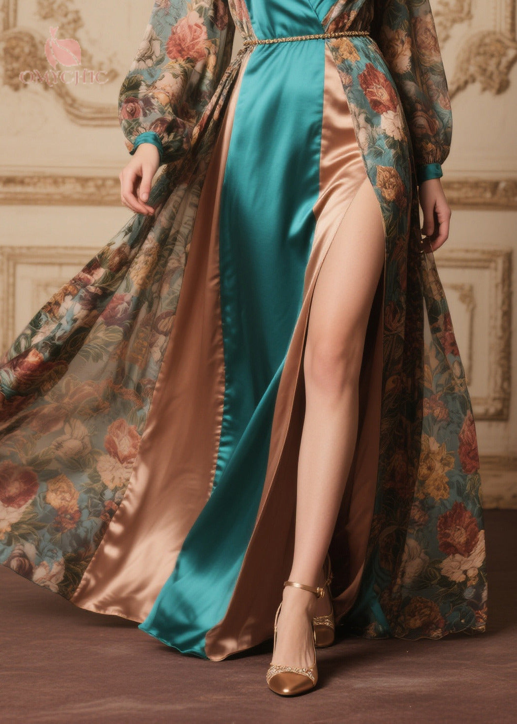 Handmade Side Open Patchwork Exra Large Hem Chiffon Long Dress Summer