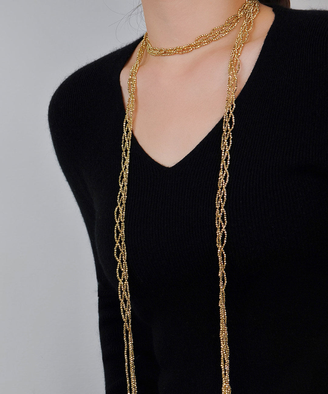 Handmade Silk Mletal Double-Layer Weave Tassel Gratuated Bead Necklace