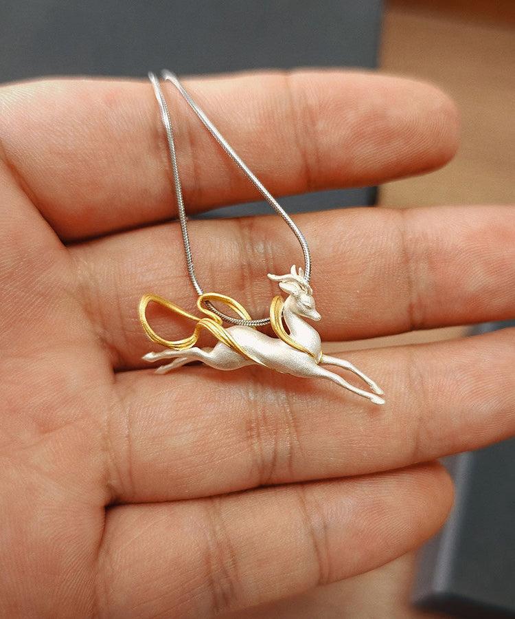Handmade Silver Dunhuang Immortal Deer Pendant Necklace - Omychic