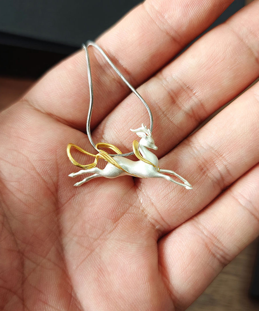 Handmade Silver Dunhuang Immortal Deer Pendant Necklace - Omychic