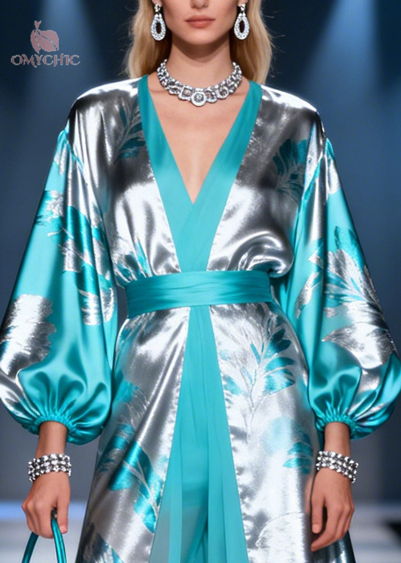 Handmade Silvery Jacquard Patchwork Exra Large Hem Silk Dresses Summer