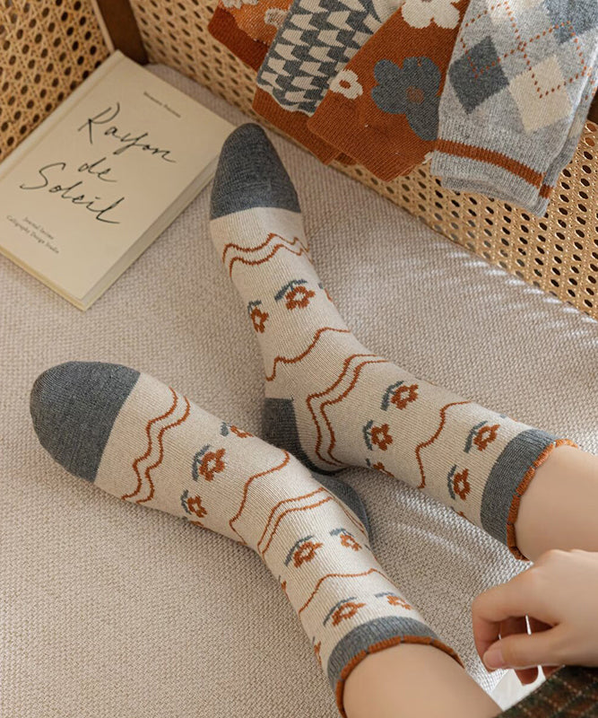 Handmade Thick Jacquard Cotton Crew Socks