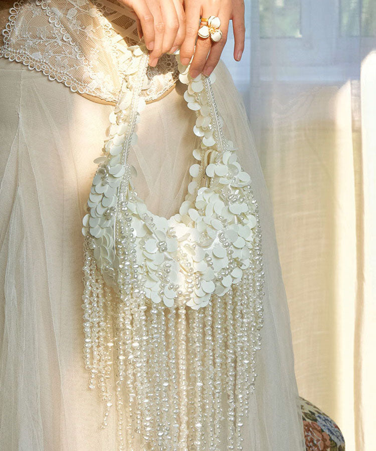 Handmade Weaving White Pearl Tassel Petal Versatile Hobo Bag