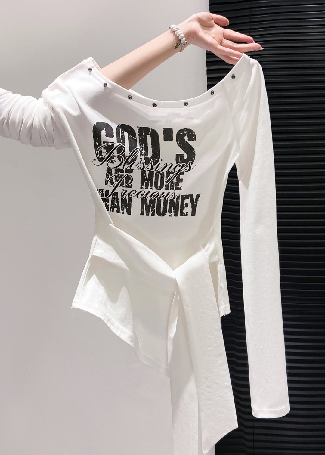 Handmade White Asymmetrical One Shoulder Tops Fall