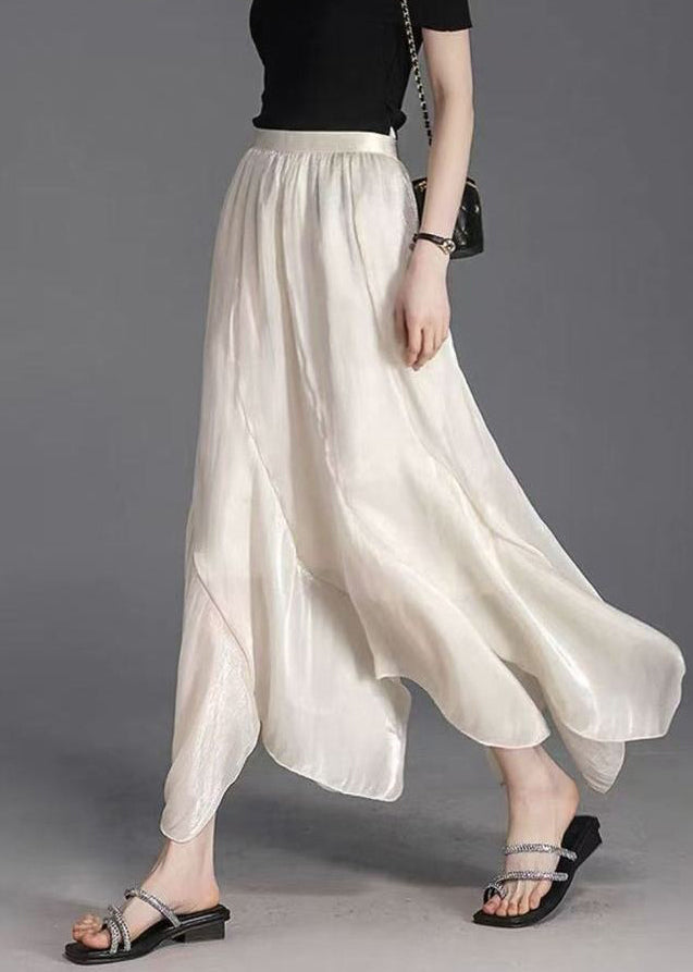 Handmade White Asymmetrical Silk Skirt Fall