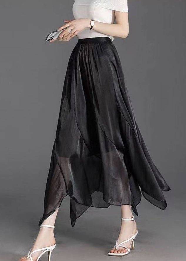 Handmade White Asymmetrical Silk Skirt Fall