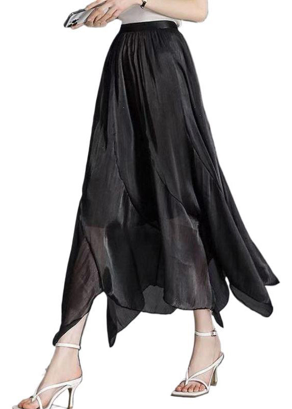 Handmade White Asymmetrical Silk Skirt Fall